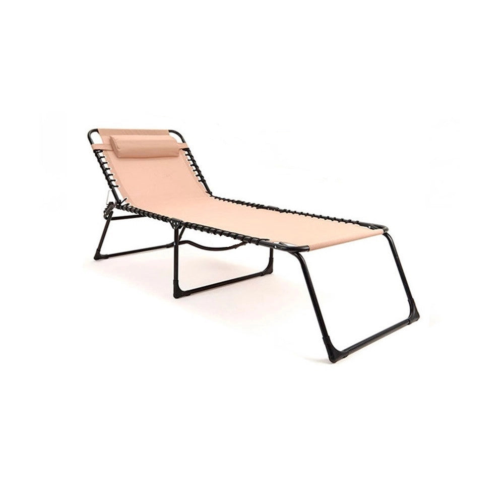 Trade Shop - Lettino Prendisole Sdraio Senza Parasole In Textilene Crema Reclinabile Giardino 483009 -