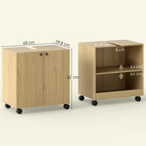 Mobile sottolavabo bagno in legno naturale con ruote, anta soft-close e ripiano regolabile