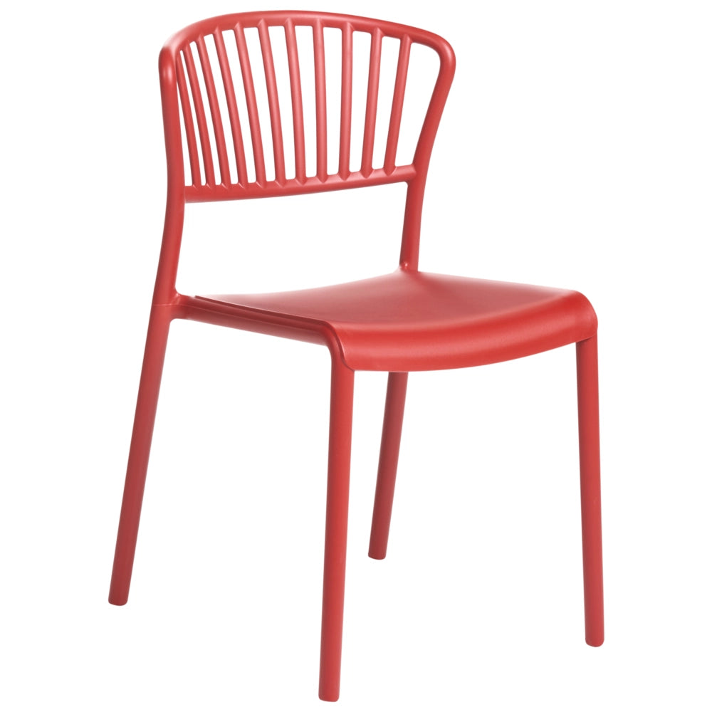 Set di 4 sedie da pranzo in plastica rosso per interni ed esterni da giardino impilabili in stile minimalista