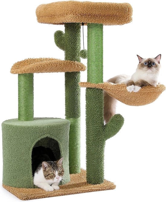 Sostegno per gatti cactus - Sostegno per gatti - 90cm con lettino - Verde/Marrone