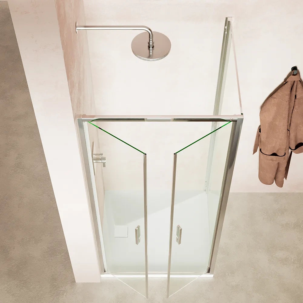Box doccia slim 75x70cm con porta saloon e parete fissa profili cromati e vetro 6mm trasparente h190| Portofino