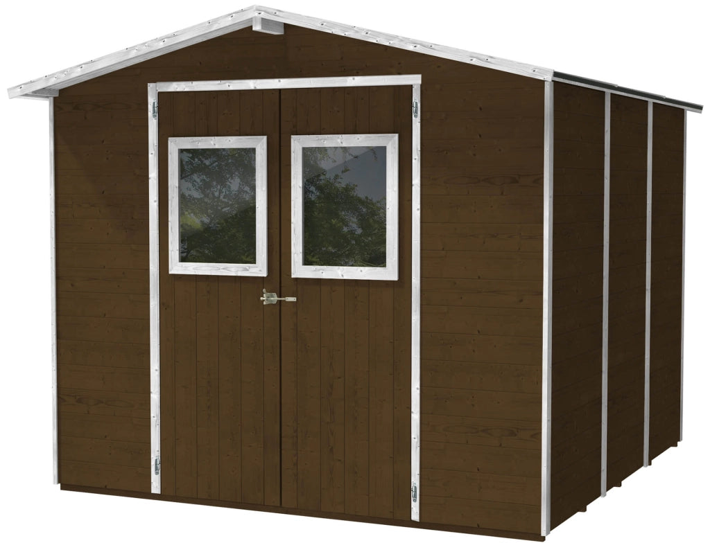 Casette Box da Giardino in Legno Porta Utensili 238x207x214 cm con 2 Porte e Finestre Ecla Noce