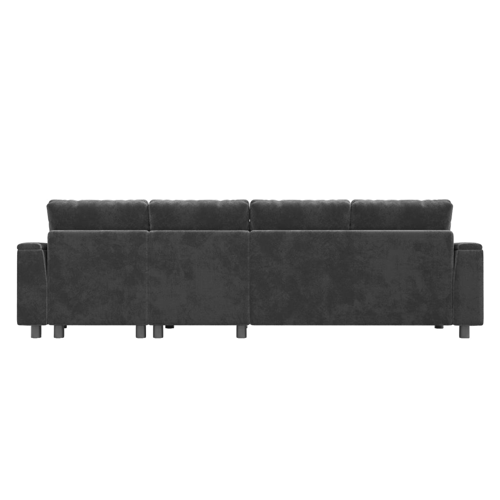 Divano a U con chaise longue e vano contenitore, 1 USB e 1 Type-C, in chenille grigio 279 × 135 × 84 cm
