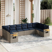 Set Divani da Giardino 10 pz con Cuscini Grigio in Polyrattan 3227167