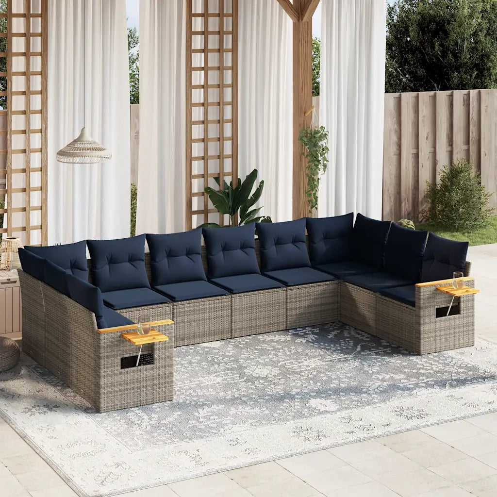 Set Divani da Giardino 10 pz con Cuscini Grigio in Polyrattan 3227167