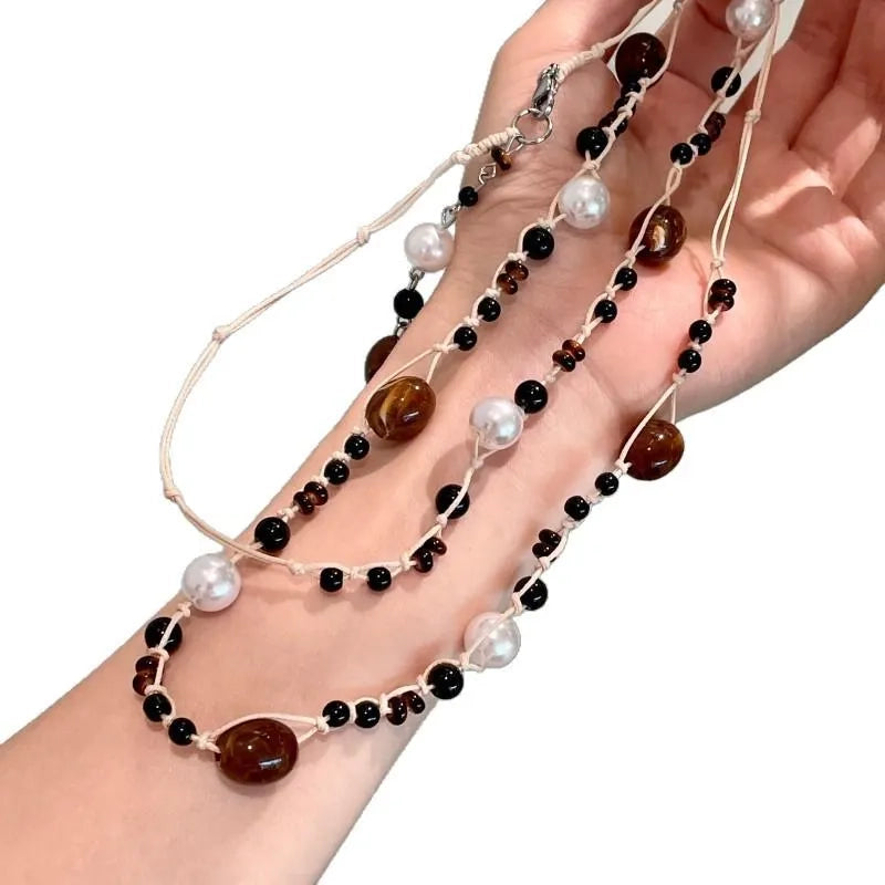 Collana vintage con perle di cristallo: gioiello marrone fatto a mano, idea regalo