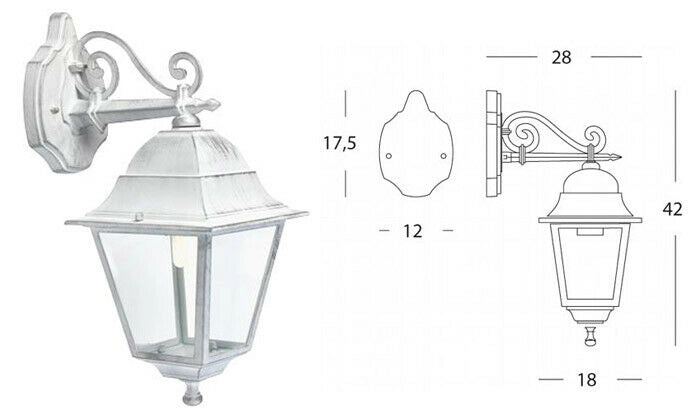 Applique in Basso Bianca Antica Parete Lampada Esterno Illuminazione Old Sovil