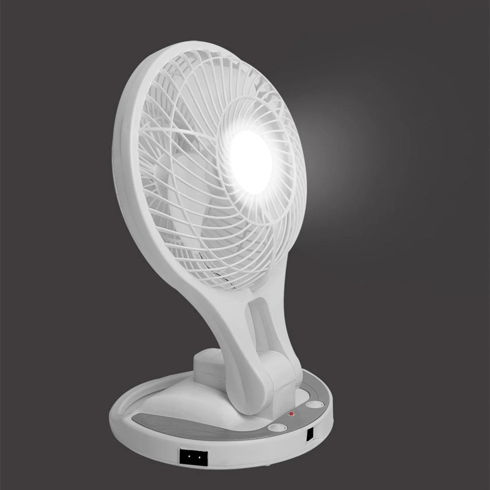 Trade Shop - Ventilatore Portatile Ricaricabile 8w 2 Velocità Con Luce Led Parete Scrivania Campeggio -