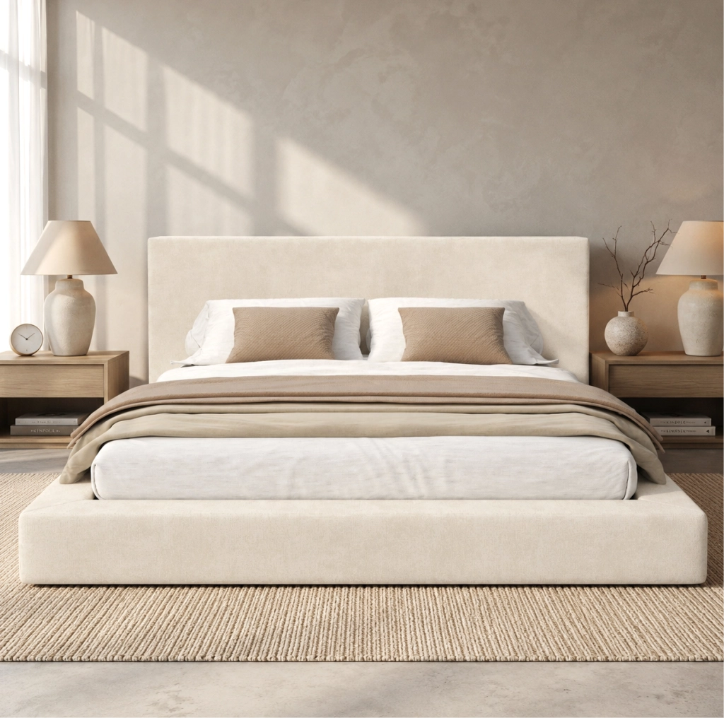 LETTO Imbottito 160x200 cm Chenille Beige con Rete a Doghe