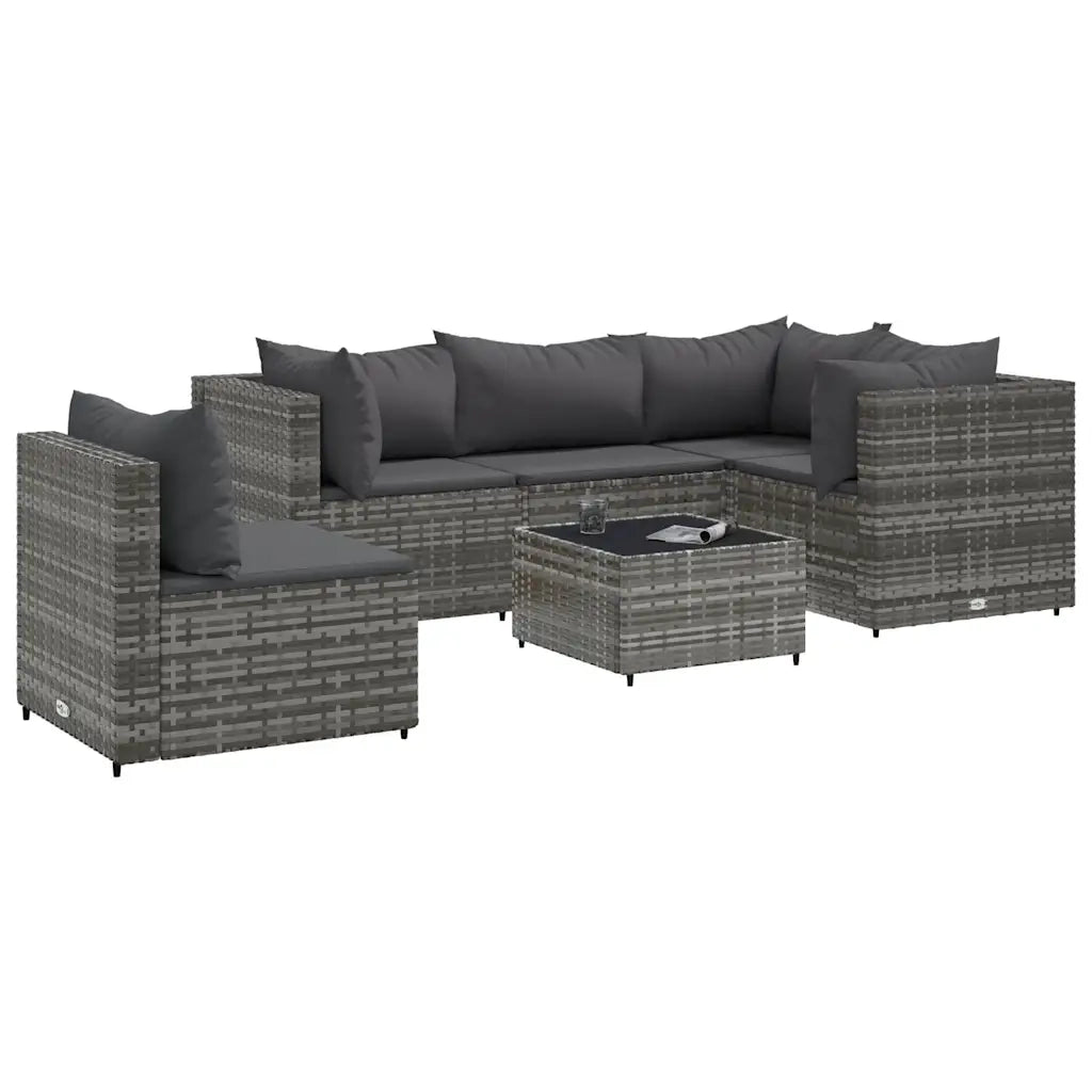 Set Divani da Giardino 6 pz con Cuscini in Polyrattan Grigio