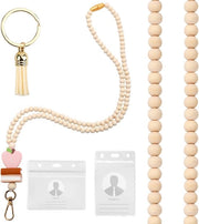 Lanyard con Porta ID - Nastro in Legno - Chiave a Soglia - 53 cm - Legno Gramigna - Materiale Premium - Cartellino di Identificazione