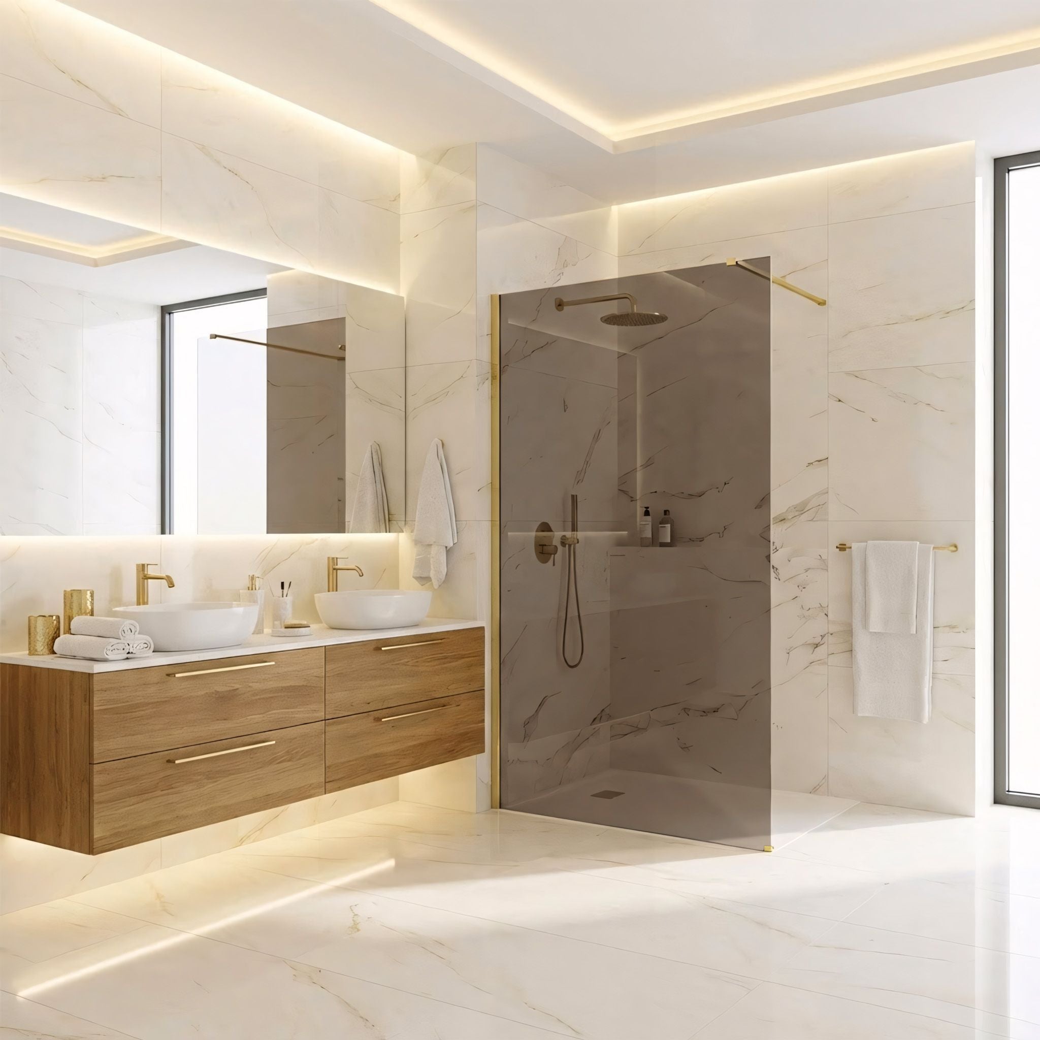 Parete Doccia Rea Flexi Brown / Brush Gold 90