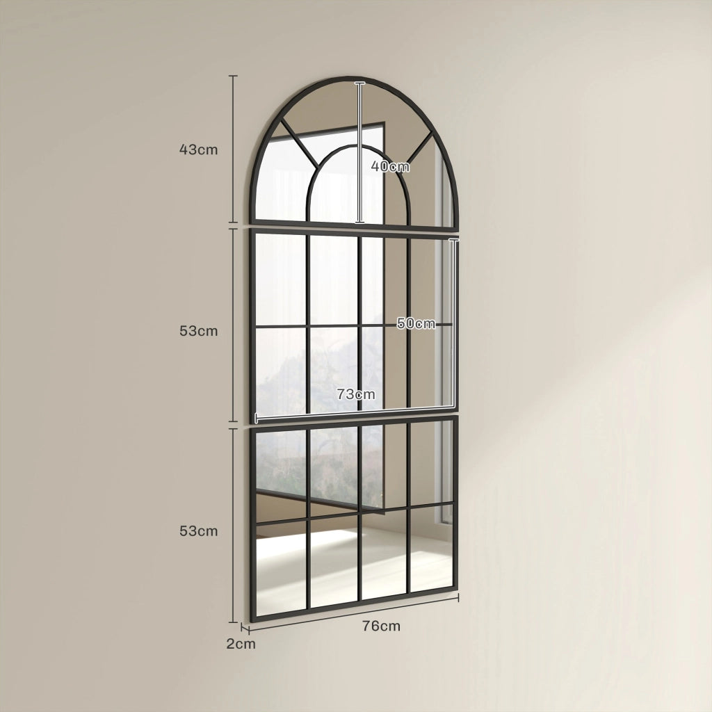 Specchio da Parete ad Arco Stile Finestra Telaio in Metallo Nero