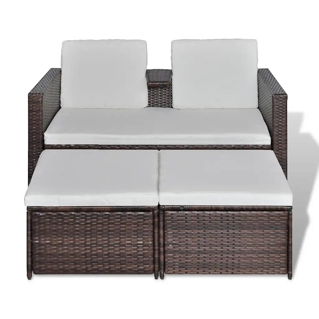 Set Mobili da Giardino 4 pz con Cuscini in Polyrattan Marrone 40736