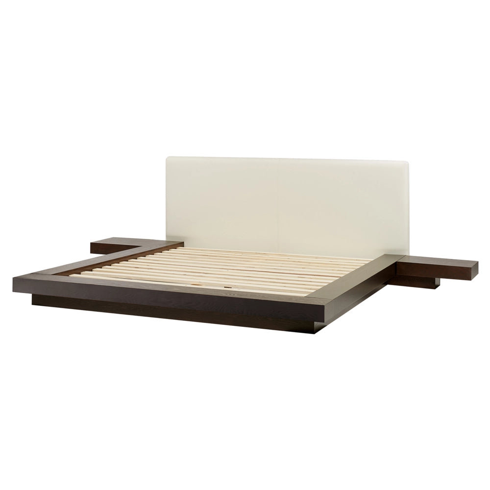 Letto LED in stile giapponese in frassino scuro 160 x 200 cm testata in legno impiallacciato MDF testata in ecopelle camera da letto a basso profilo