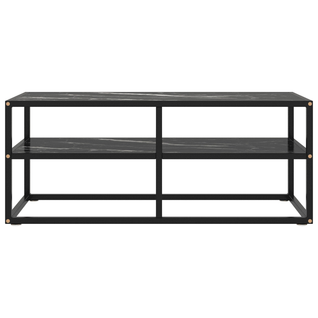 Mobile TV-Credenza per TV-Console TV Nero con Vetro Nero Marmo 100x40x40 cm