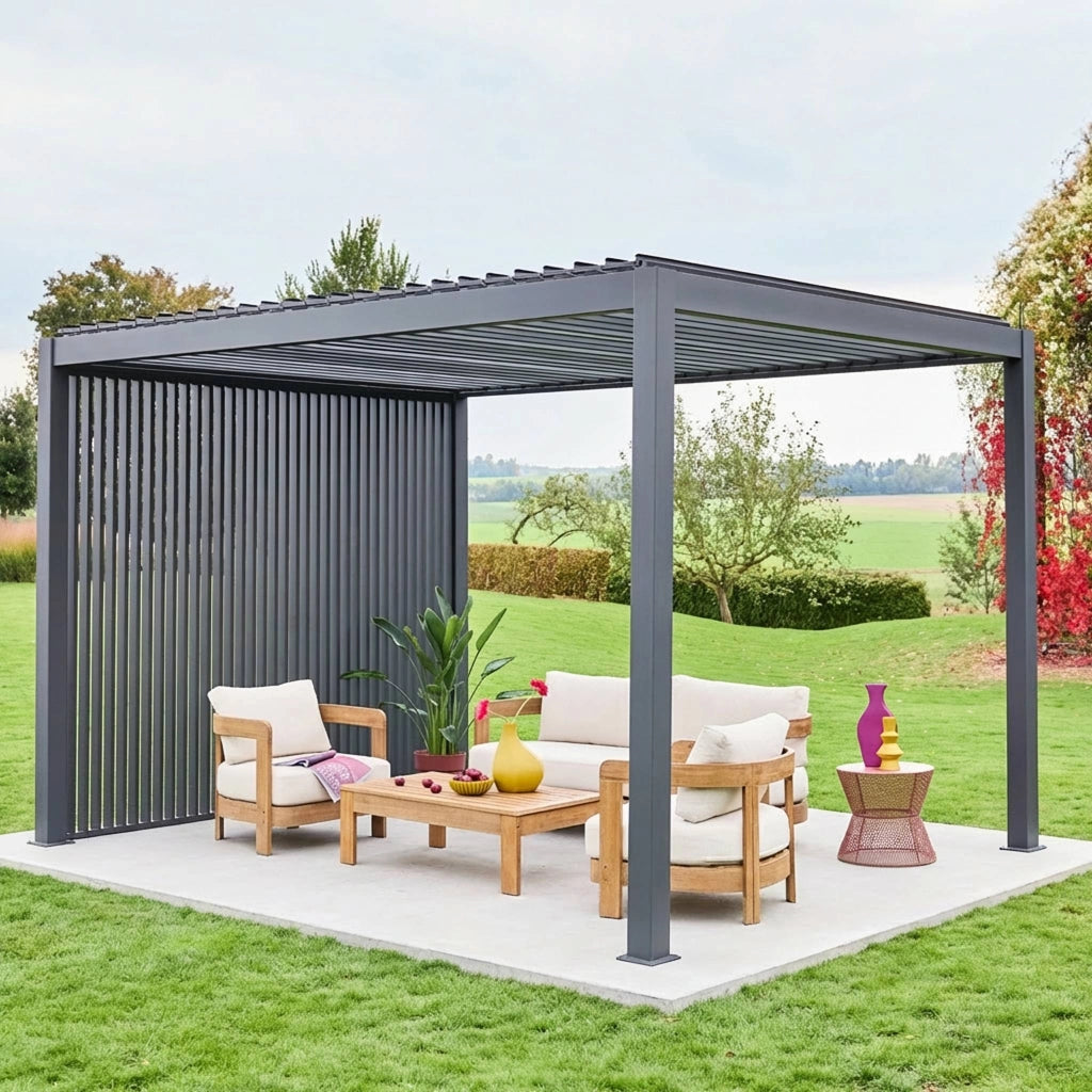 Pergola bioclimatica in alluminio 3x4m + 3 persiane verticali 1m ,