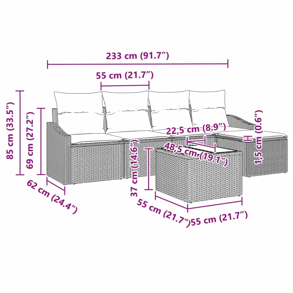 Set di divani con cuscino 6 pcs Nero polyrattan