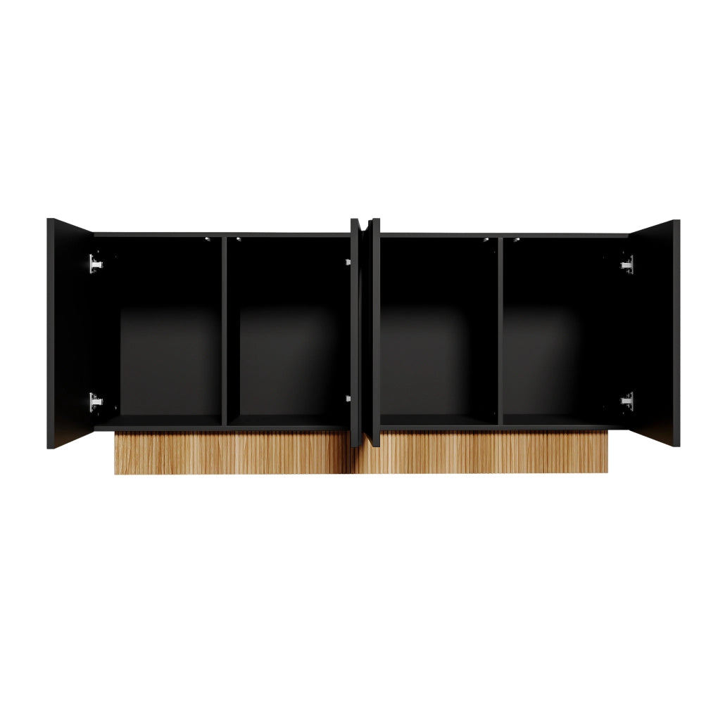Credenza ULEVR 160x38x75 cm con 4 ante e 4 vani interni, nero e effetto legno