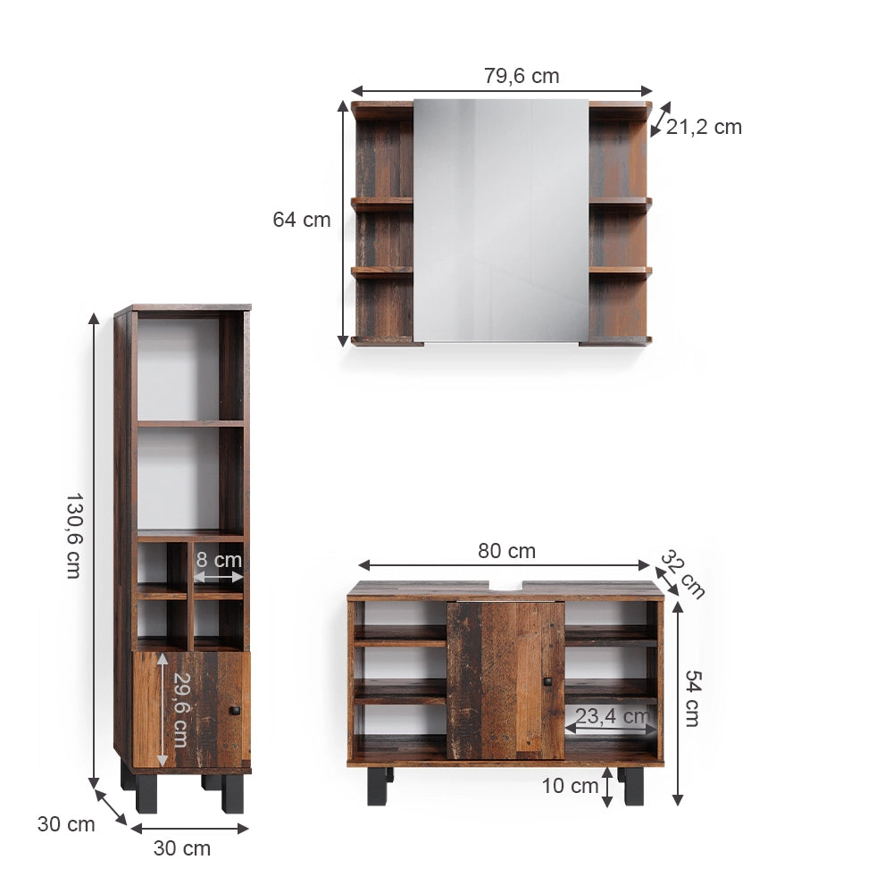Vicco Set mobili bagno Rovere rustico 3 parti