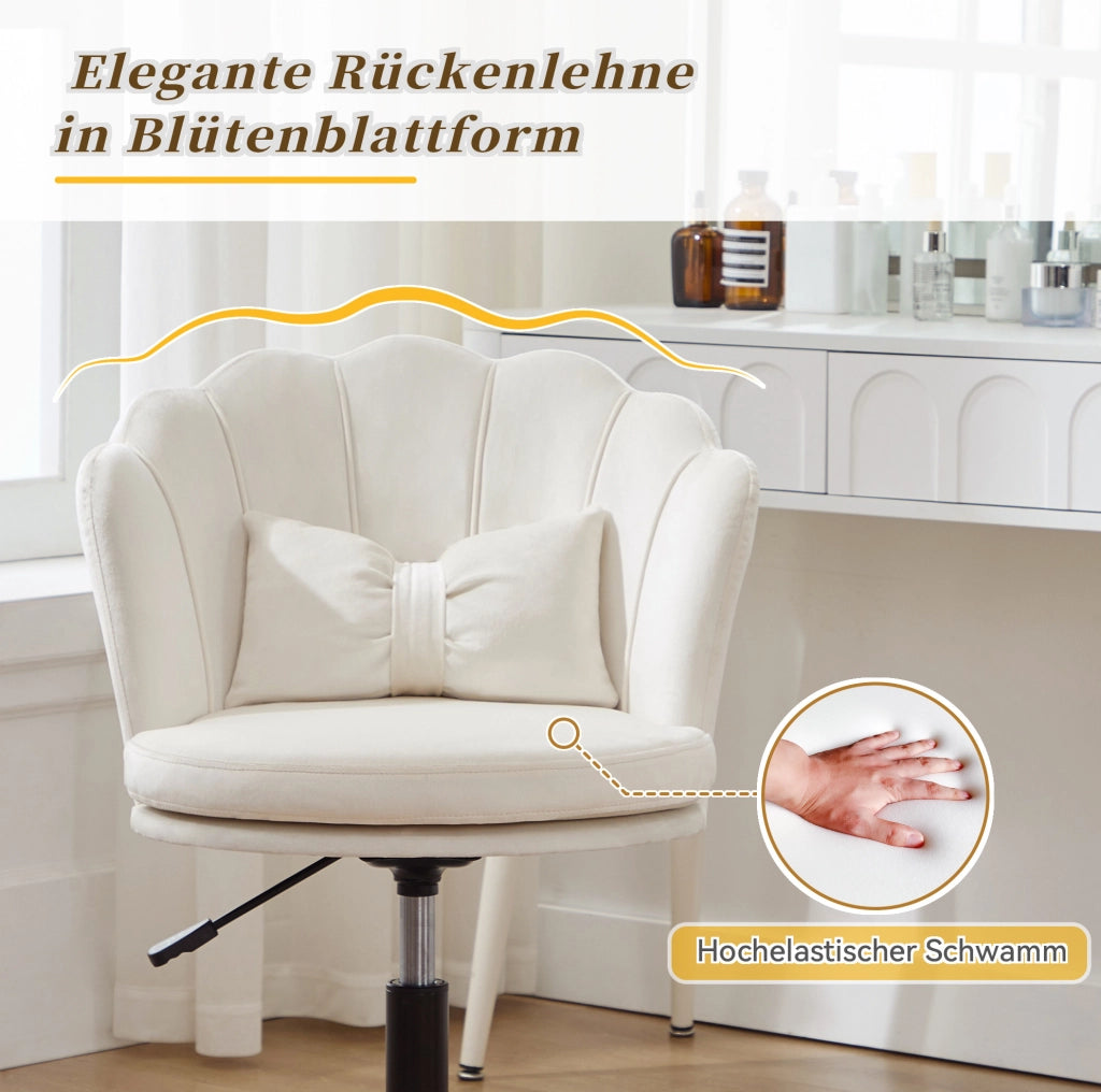 Sedia girevole regolabile in velluto beige con cuscino lombare