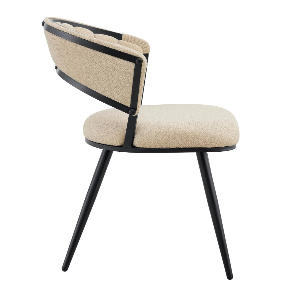 Sedia da Pranzo Set da 2 con Schienale Ergonomico Imbottito e Gambe in Metallo Velluto Beige Nero 64 × 57 × 78 cm
