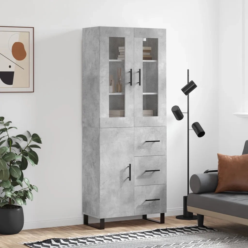 Credenza | Madia | Buffet da pranzo | Armadio da pranzo Grigio Cemento 69,5x34x180 cm in Legno Multistrato