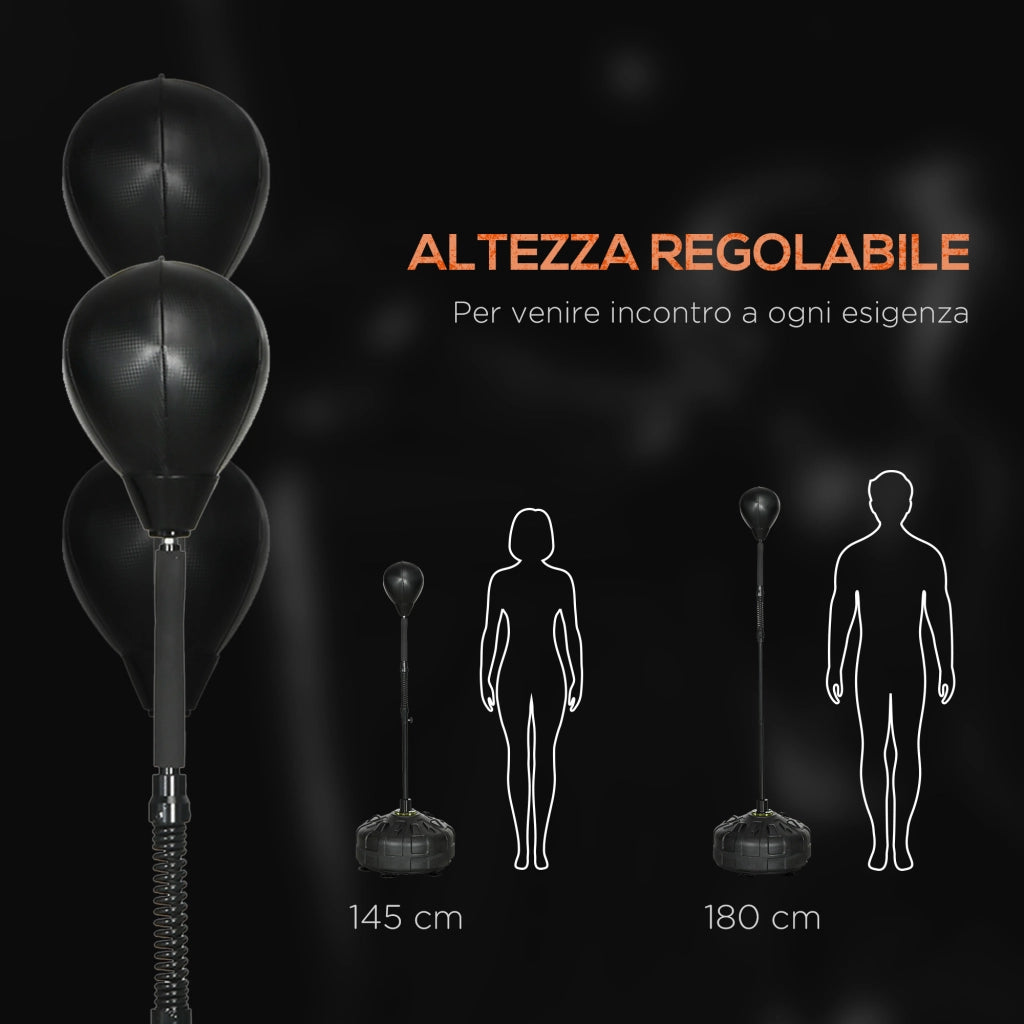 Punching Ball da Terra 145-180 cm con Base Riempibile e Ventose in Acciaio e PU Nero