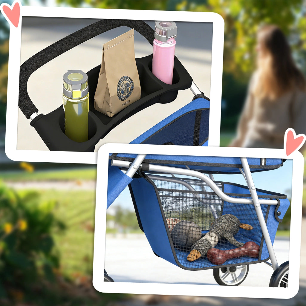 Carrello per Cani Piccoli con Finestrini in Rete ¨C zephmum ¨C 77x44x102 cm Blu