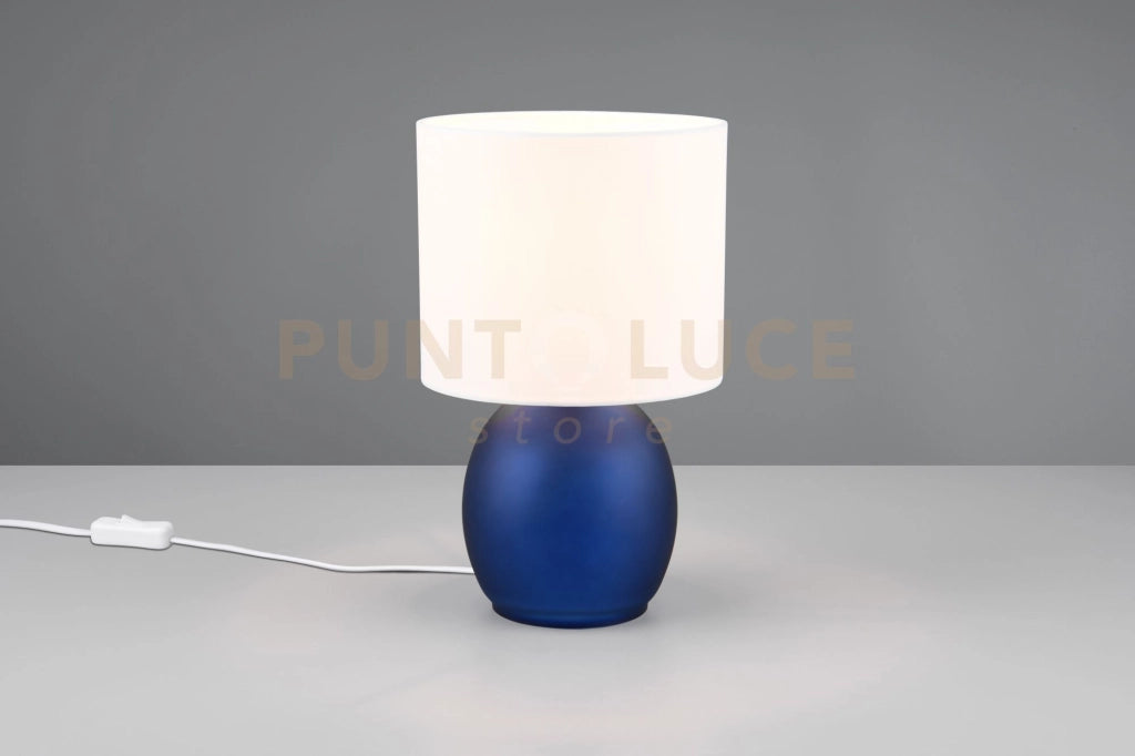 VELA LAMPADA DA TAVOLO BASE VETRO BLU CON PARALUME BIANCO H. 29CM 1 LUCE ATTACCO E14