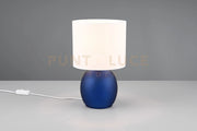 VELA LAMPADA DA TAVOLO BASE VETRO BLU CON PARALUME BIANCO H. 29CM 1 LUCE ATTACCO E14