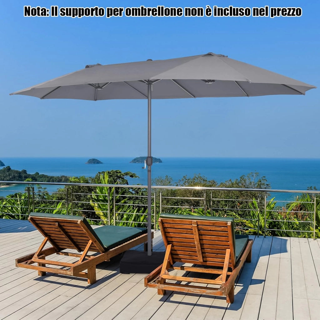 Ombrellone da Giardino Doppio 470 cm, Ombrello per Esterno con Manovella e 12 Stecche, Ombrello Rettangolare Pieghevole, per Giardino Piscina Terrazza, 470 x 280 x 245 cm (Grigio)