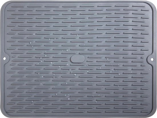 Matte afdruipmat in silicone, resistente al calore e con superficie antiscivolo per asciugare piatti in cucina, colore grigio, dimensioni 40 x 30 cm.