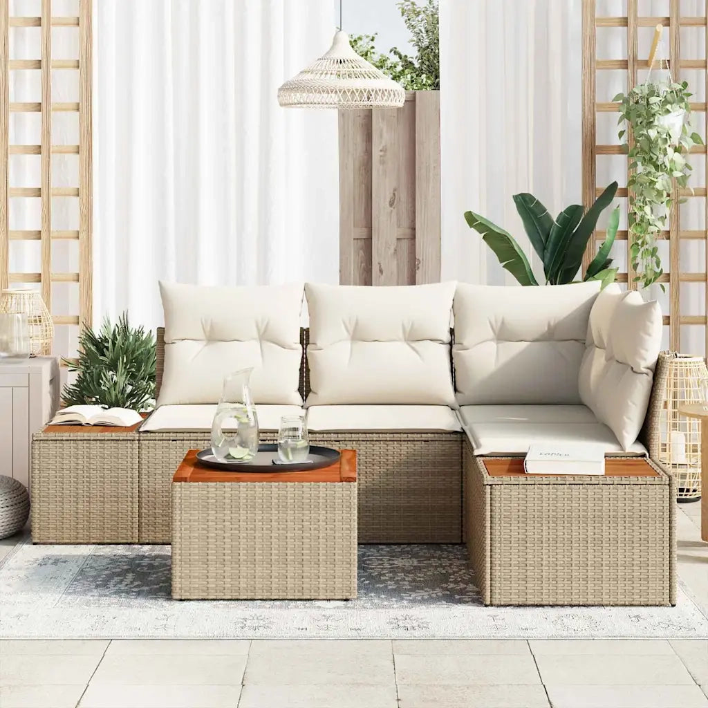 Set Divano da Giardino 4 pcs Beige e Crema Polyrattan 3356751