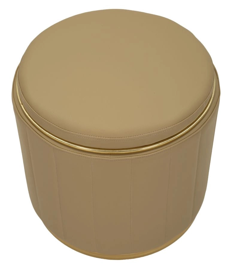 Puff con Contenitore London Marrone Ø46,5x44 cm in Pino e MDF e Spugna e Metallo e PU