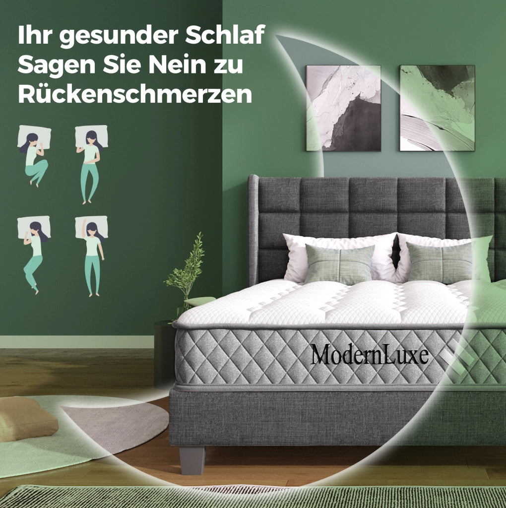 Letto matrimoniale 140x200 cm in velluto verde con rete a doghe e materasso 7 zone