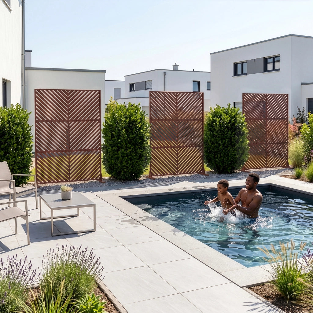 Pannello Divisorio Kekan con Struttura Decorativa in Acciaio Corten 180 x 120 cm - Marrone Ossidato casa.pro