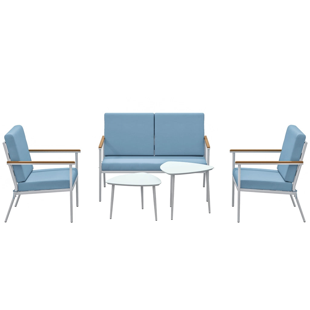 Set da giardino 5 pezzi con divano, 2 poltrone e 2 tavolini ¨C zephmum ¨C blu chiaro