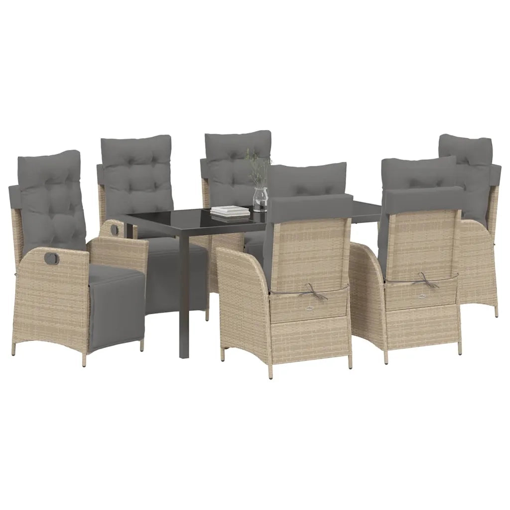 Set da Pranzo per Giardino con cuscino 7 pcs Beige polyrattan 3380565