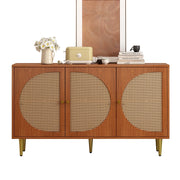 Credenza 3 Ante con Rattan e Maniglie in Metallo ¨C MINIMAL ¨C Noce 129.8x40x76