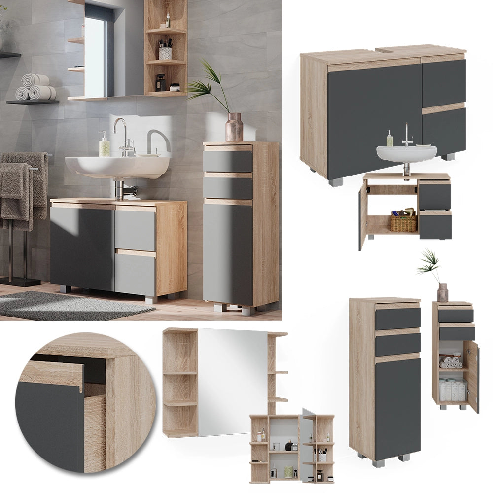Vicco Set mobili bagno Sonoma 3 parti, con armadio midi