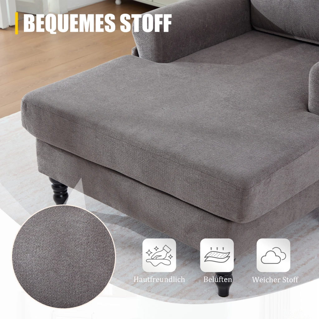 Poltrona Relax Ampia con Tasche Laterali Schienale e Braccioli Confortevoli Piedi in Legno Massello in Ciniglia Grigio Scuro