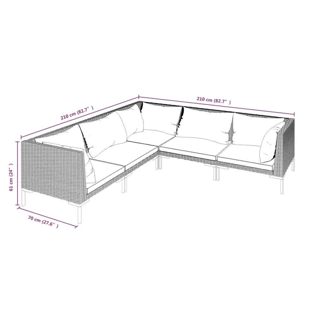 Set Divani Giardino 5 pz con Cuscini in Polyrattan Grigio Scuro cod mxl 48717