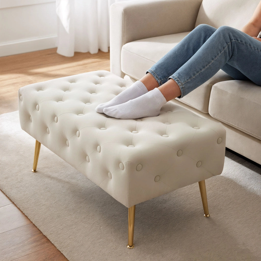 Panca imbottita in velluto trapuntato 80 cm MADRID Beige