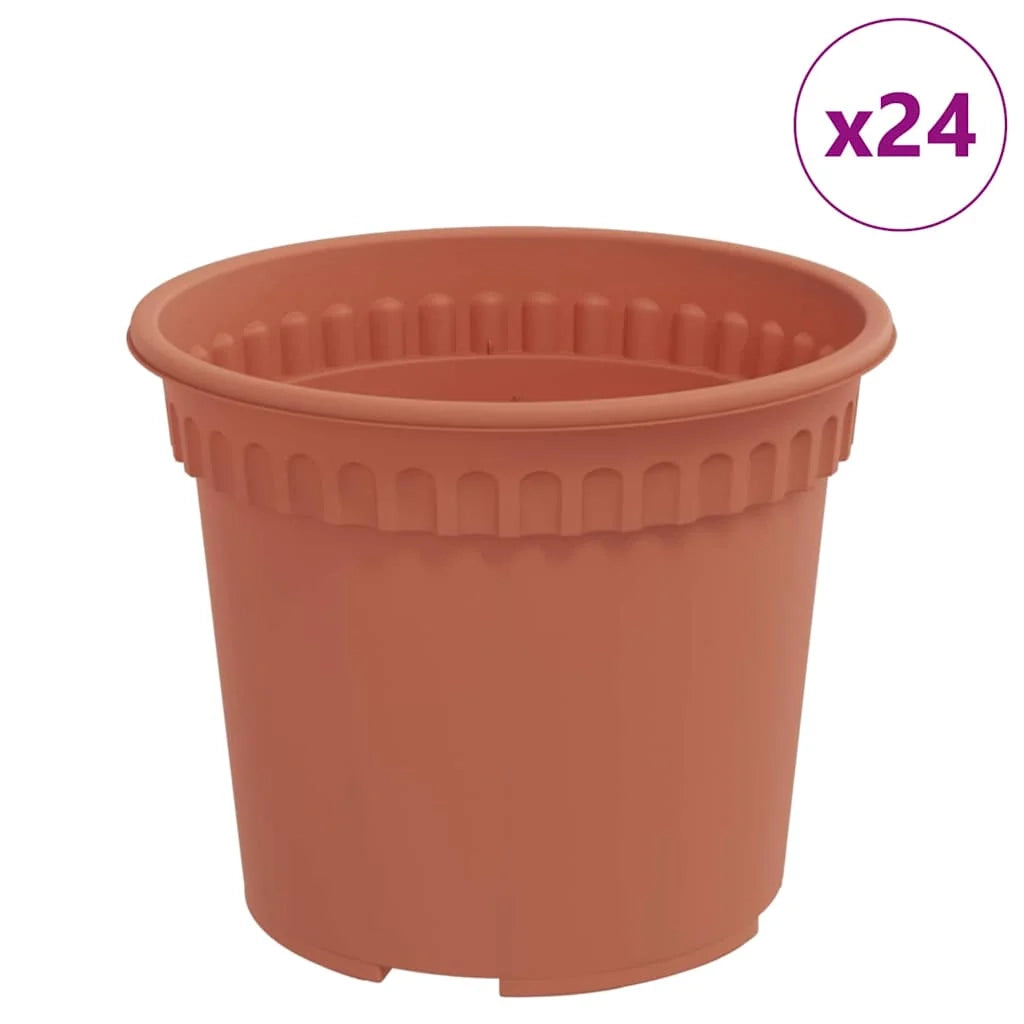 Set di 24 vasi da fiori rotondi moderni per balcone o giardino 12,5 x 10 cm in plastica rosso mattone 02_0059315