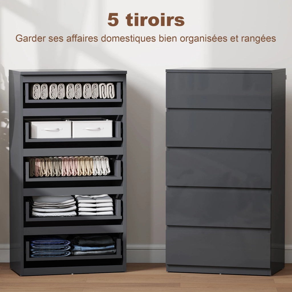 Cassettiera 5 cassetti lucida ¨C zephmum ¨C 53x34x100 cm grigio