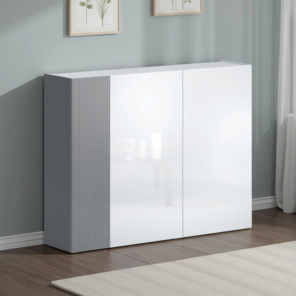 Mobile Portascarpe Caresan, Scarpiera 28 Paia Made in Italy, 145x34x115h cm Bianco Lucido