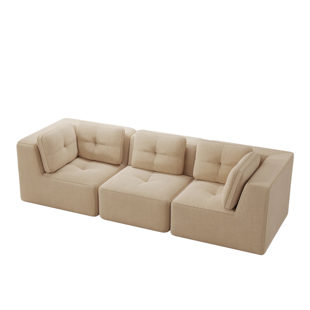 Divano Angolare Modulare 3 Posti in Velluto a Coste ¨C Xylo ¨C Beige