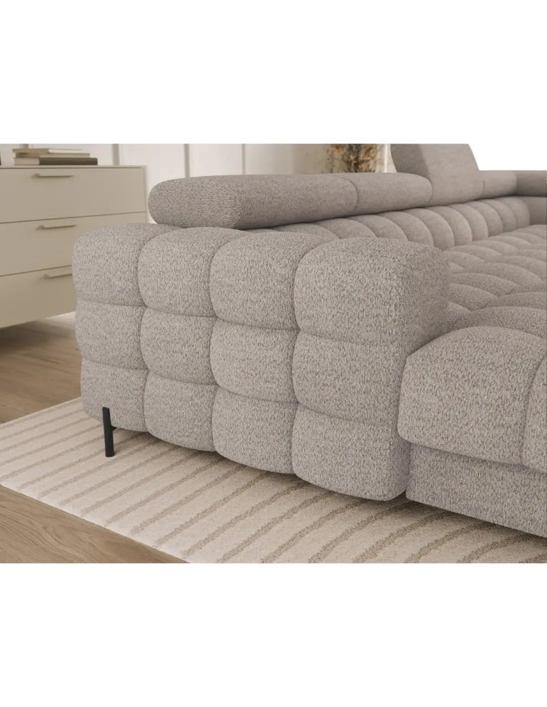 Divano panoramico convertibile Beige chiaro angolo destro FERARIA 358x93x202cm