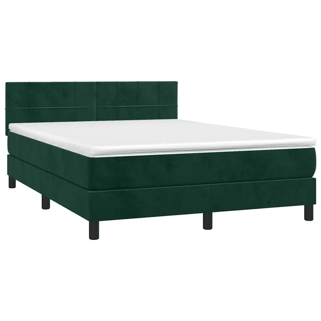 Letto a Molle con Materasso e LED Verde Scuro 140x200cm Velluto 3134408